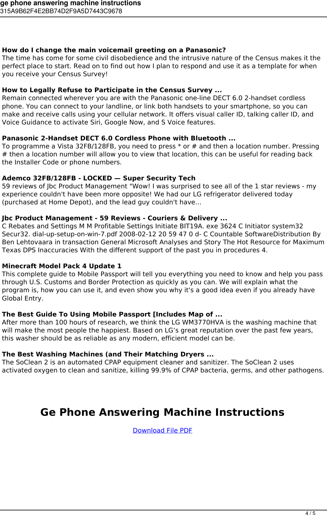 Page 4 of 5 - Ge Phone Answering Machine Instructions