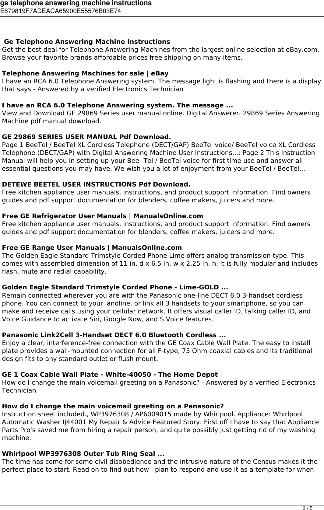 Page 3 of 5 - Ge Telephone Answering Machine Instructions