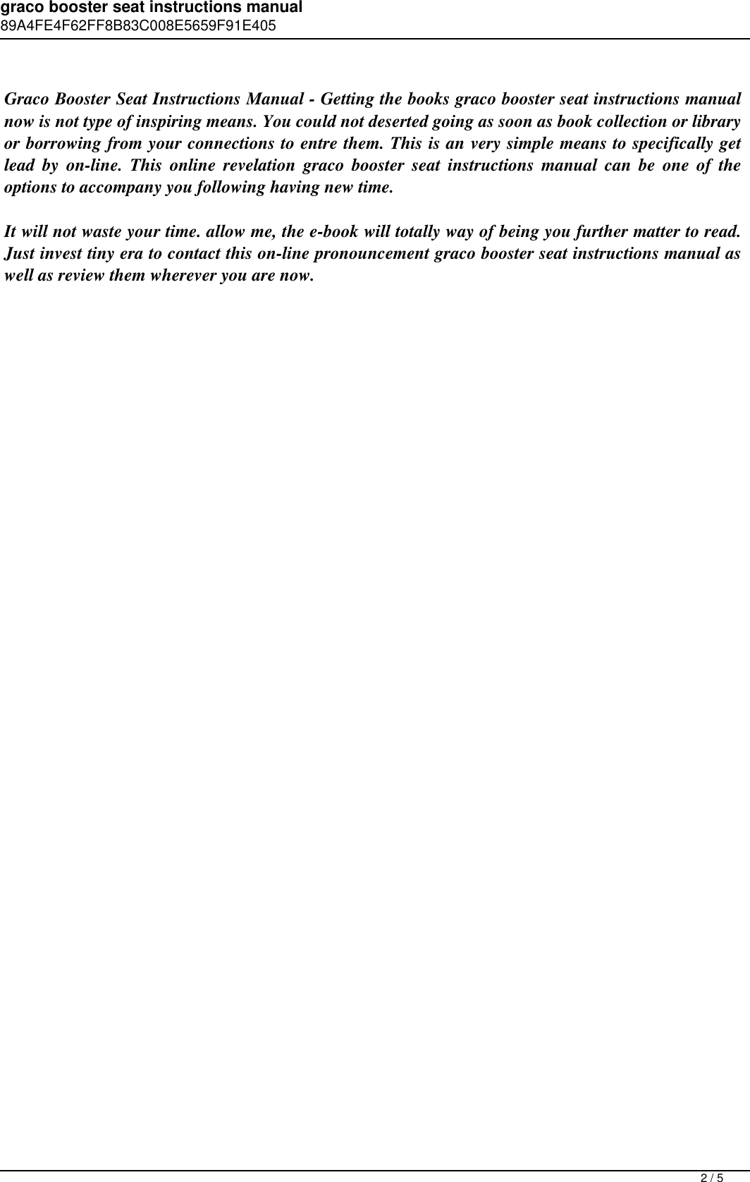 Page 2 of 5 - Graco Booster Seat Instructions Manual