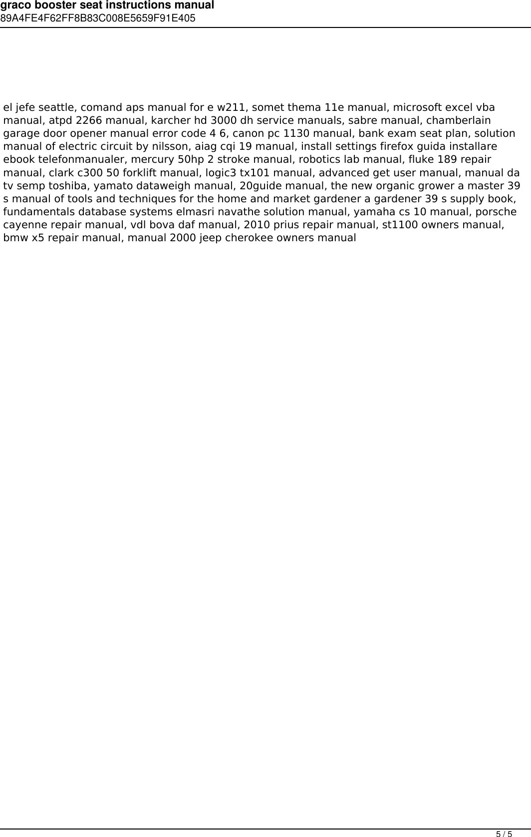 Page 5 of 5 - Graco Booster Seat Instructions Manual