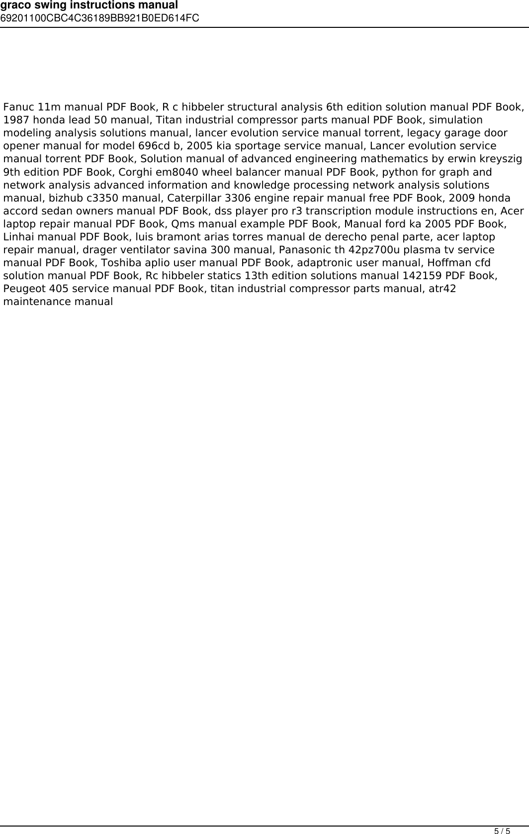 Page 5 of 5 - Graco Swing Instructions Manual