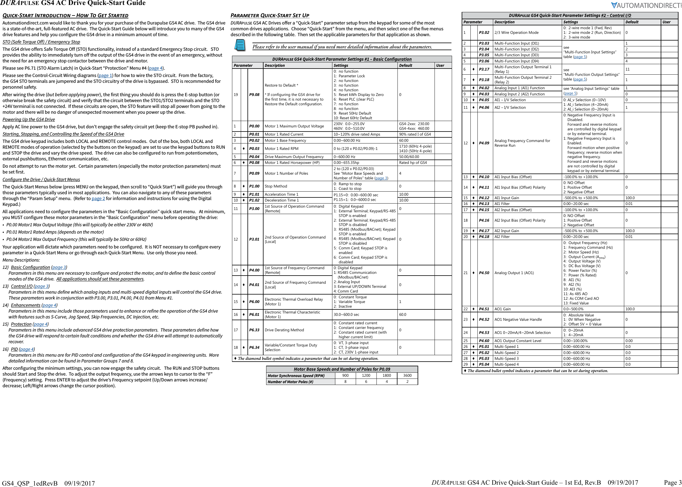Page 3 of 9 - GS4 AC Drives Quick-Start Guide DURApulse Drive Qsp