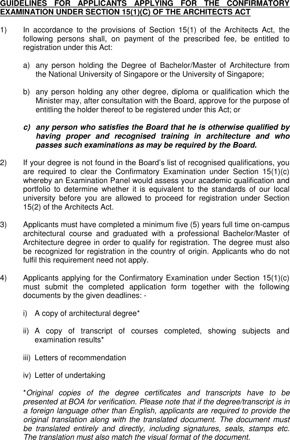 Page 1 of 4 - GUIDELINES FOR APPLICANTS APPLYING UNDER SECTION 15(C) OF THE ARCHITECTS ACT Guide 15 1 C