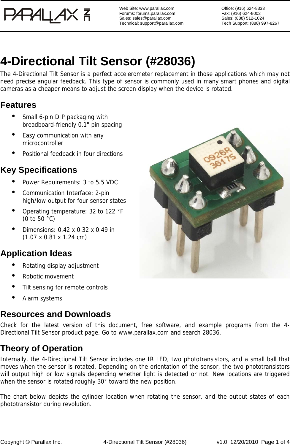 Page 1 of 4 - 4-Directional Tilt Sensor (#28036) Guide-28036