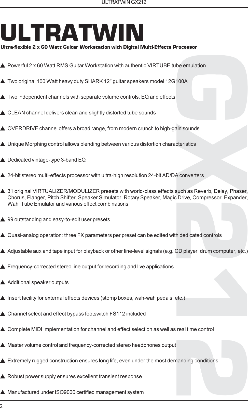 Page 2 of 4 - GX212_SPECS_Rev_C.pmd Behringer GX212 Specification Sheet P0077 S En