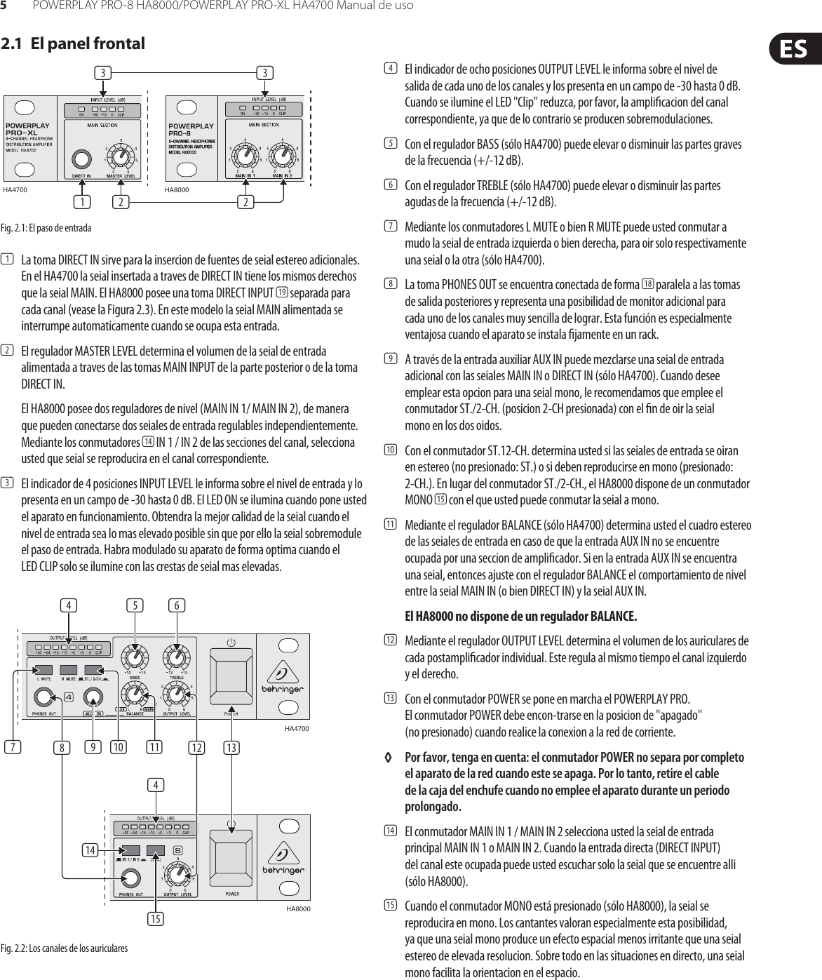 POWERPLAY PRO 8 HA8000/PRO XL HA4700 Behringer User Manual (Spanish ...