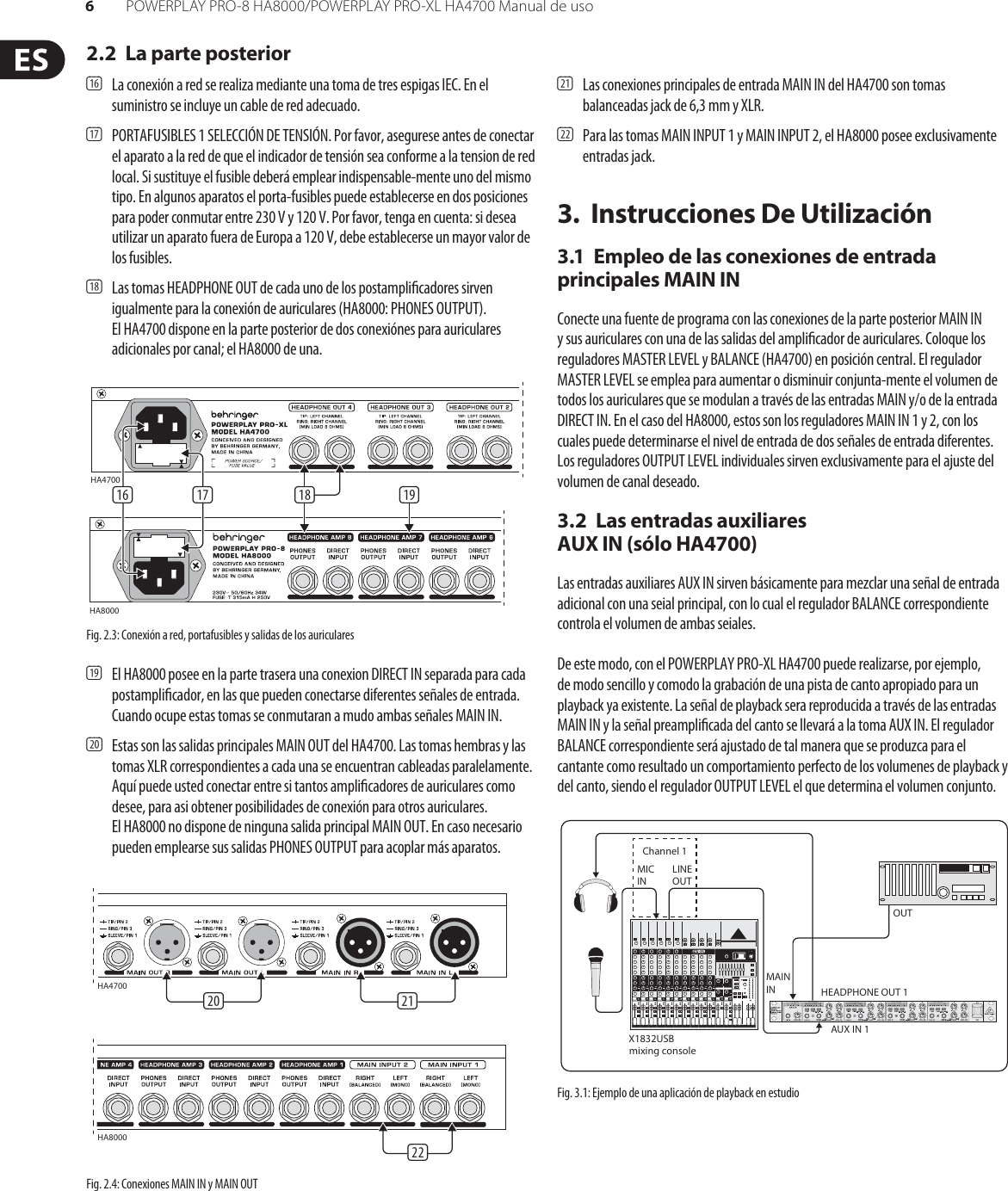 Page 6 of 11 - POWERPLAY PRO-8 HA8000/PRO-XL HA4700 Behringer User Manual (Spanish) Ha8000 P0184 M Es