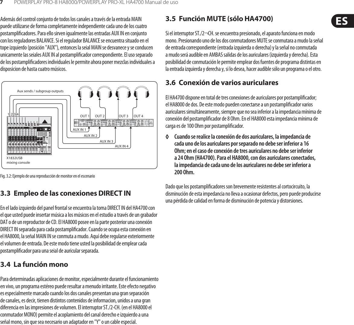 Page 7 of 11 - POWERPLAY PRO-8 HA8000/PRO-XL HA4700 Behringer User Manual (Spanish) Ha8000 P0184 M Es