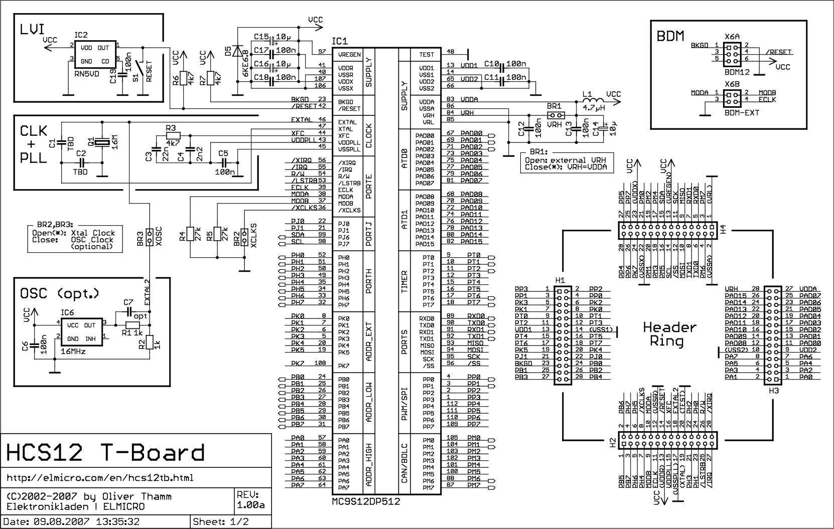 Page 1 of 2 - HCS12 T-Board V1.00a Schematic Diagram Hcs12tbv100a Schema
