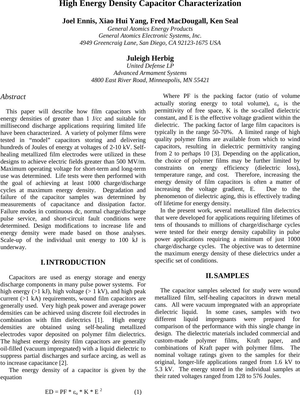 Page 2 of 5 - PREPARATION OF PAPERS FOR THE 2003 IEEE INTERNATIONAL CONFERENCE ON High-energy-capacitor-characterization