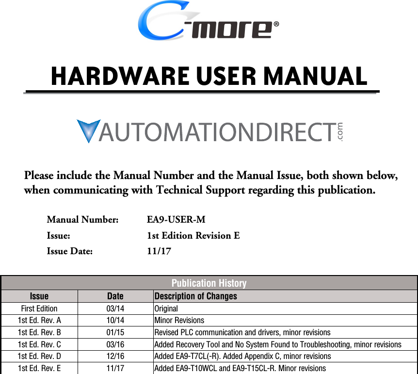 C More Hardware User Manual History Revision