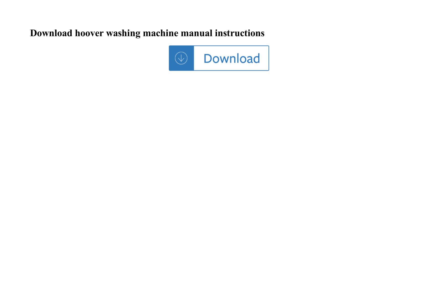 Hoover Washing Machine Manual Instructions