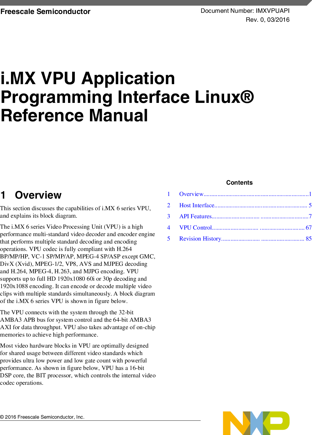 I.MX VPU Application Programming Interface Linux® Reference Manual Linux