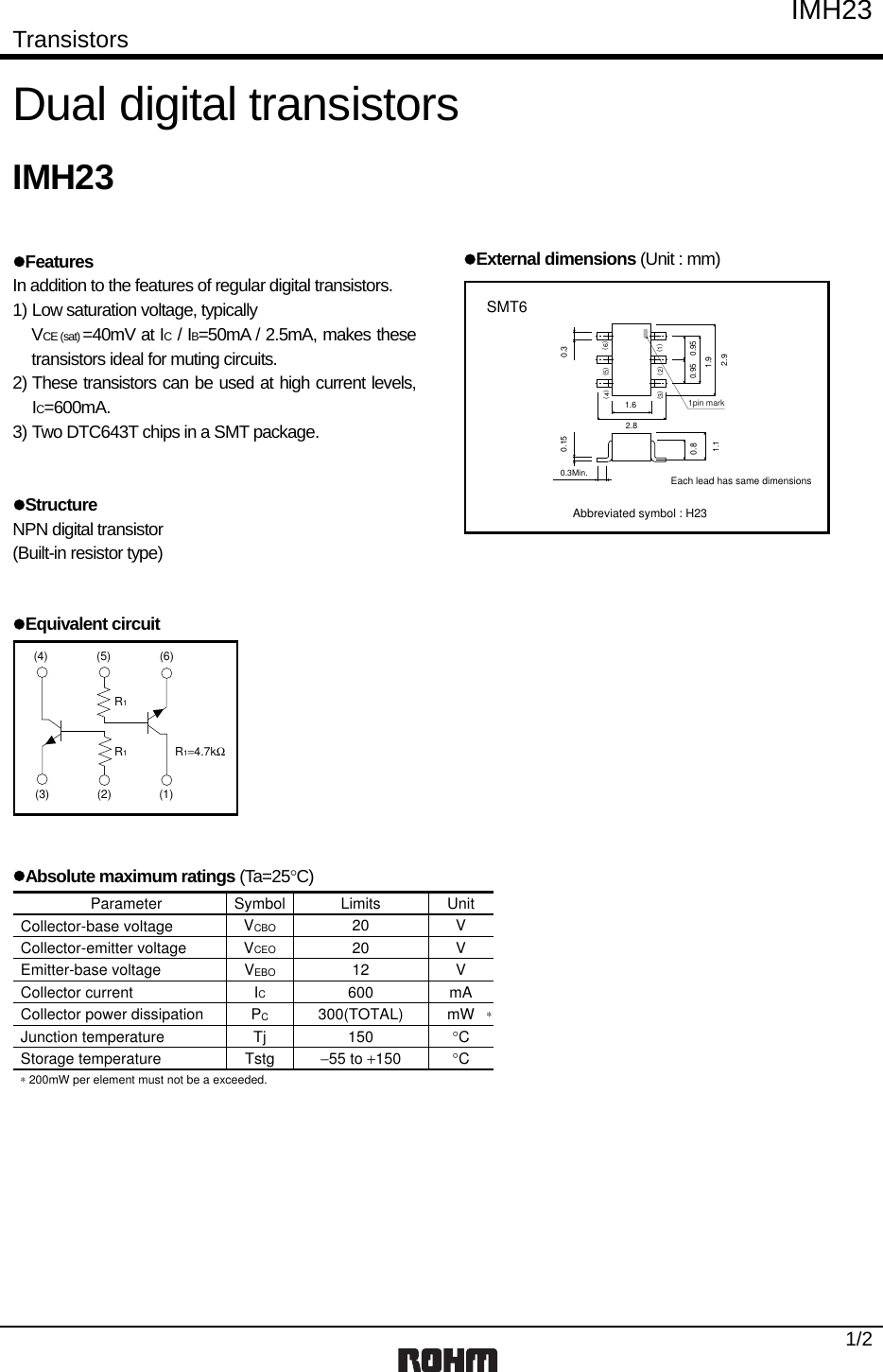 Page 1 of 4 - IMH23 - Datasheet. Www.s-manuals.com. Rohm