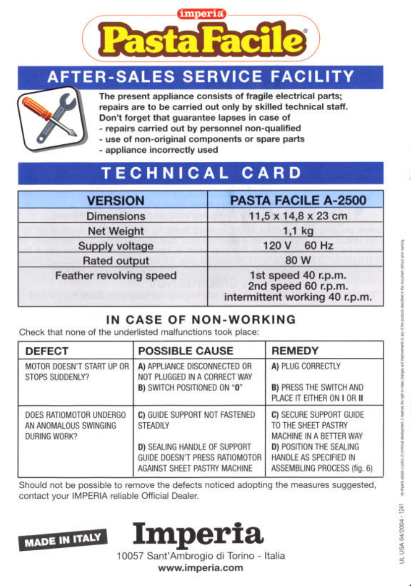 Imperia Pasta Facile manual