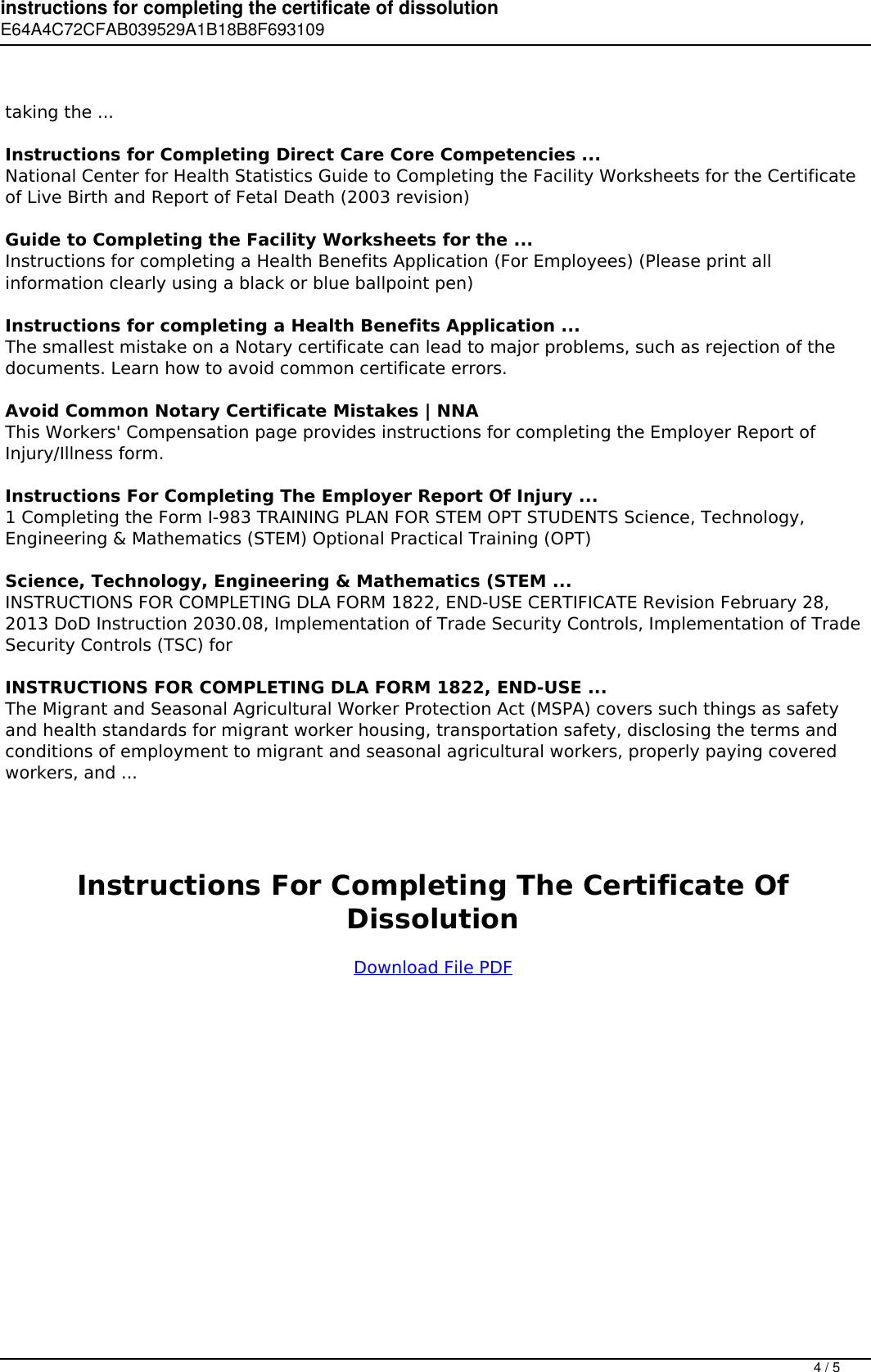 Page 4 of 5 - Instructions For Completing The Certificate Of Dissolution