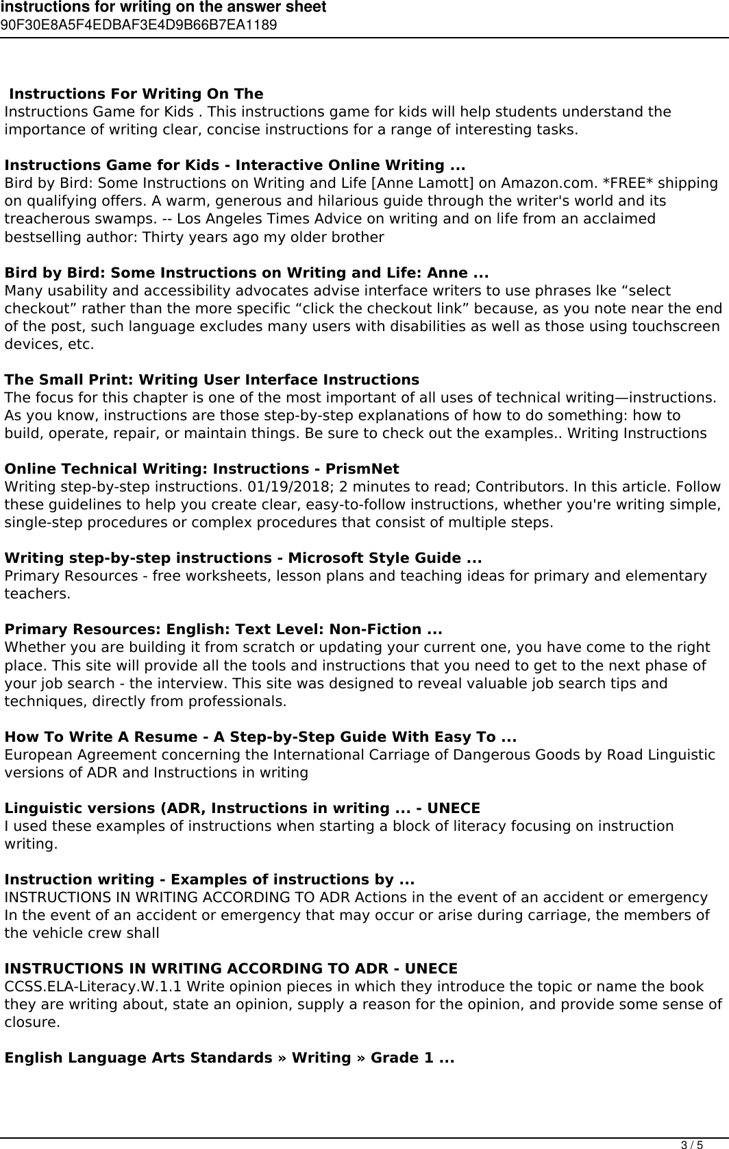 Page 3 of 5 - Instructions For Writing On The Answer Sheet