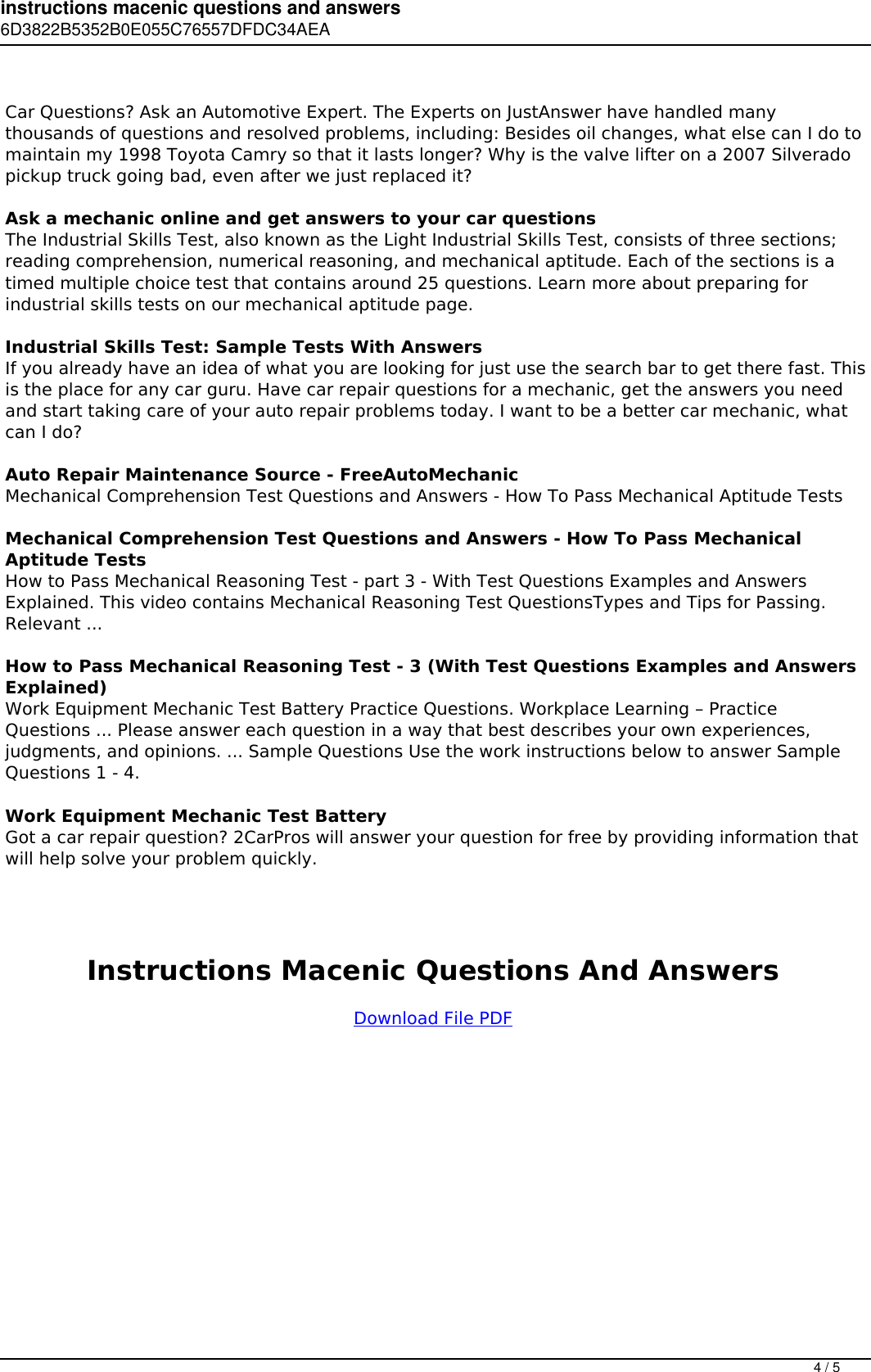 Page 4 of 5 - Instructions Macenic Questions And Answers