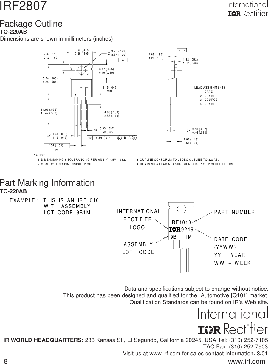 Page 8 of 9 - IRF2807 - Datasheet. Www.s-manuals.com. Irf2708 Irf