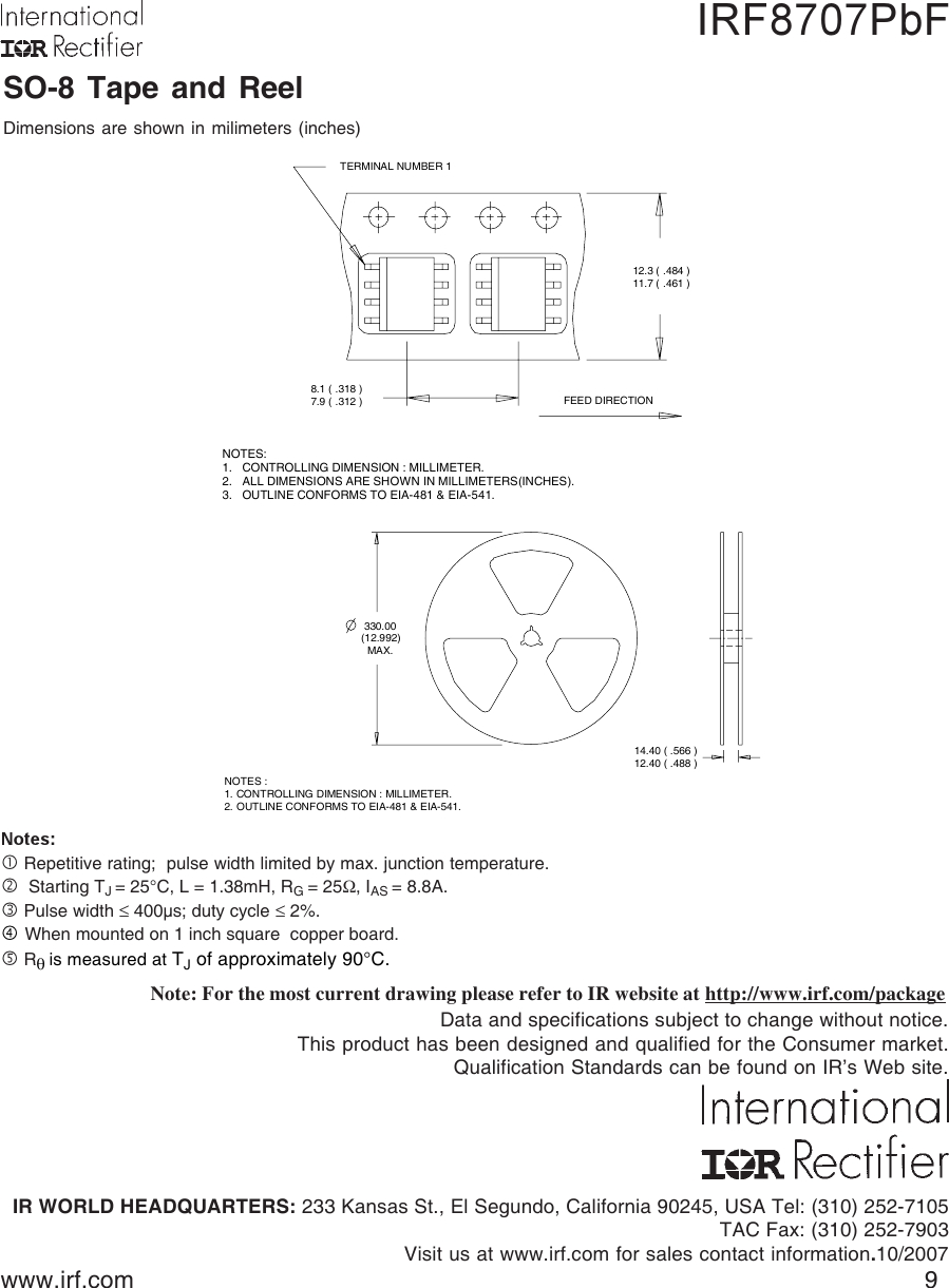 Page 9 of 10 - IRF8707PbF - Datasheet. Www.s-manuals.com. 20071024 Irf