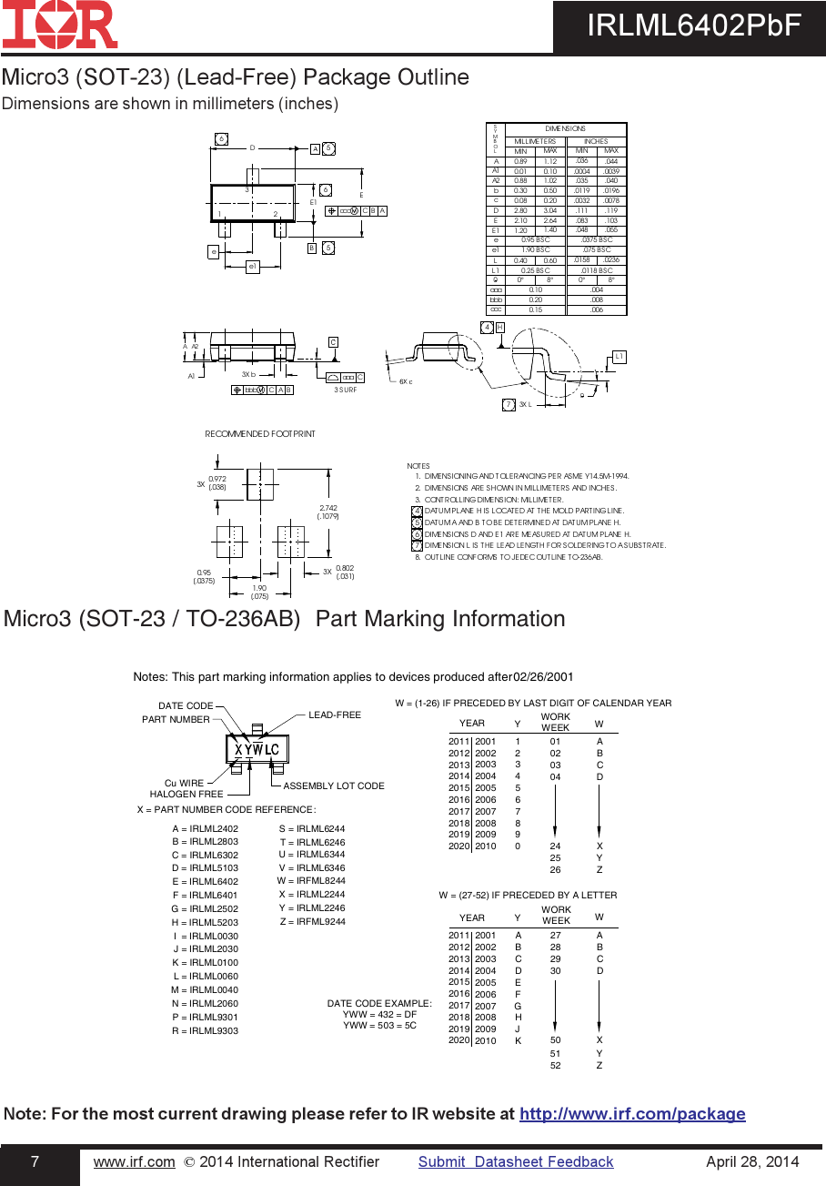 Page 7 of 10 - IRLML6402PbF - Datasheet. Www.s-manuals.com. Irf