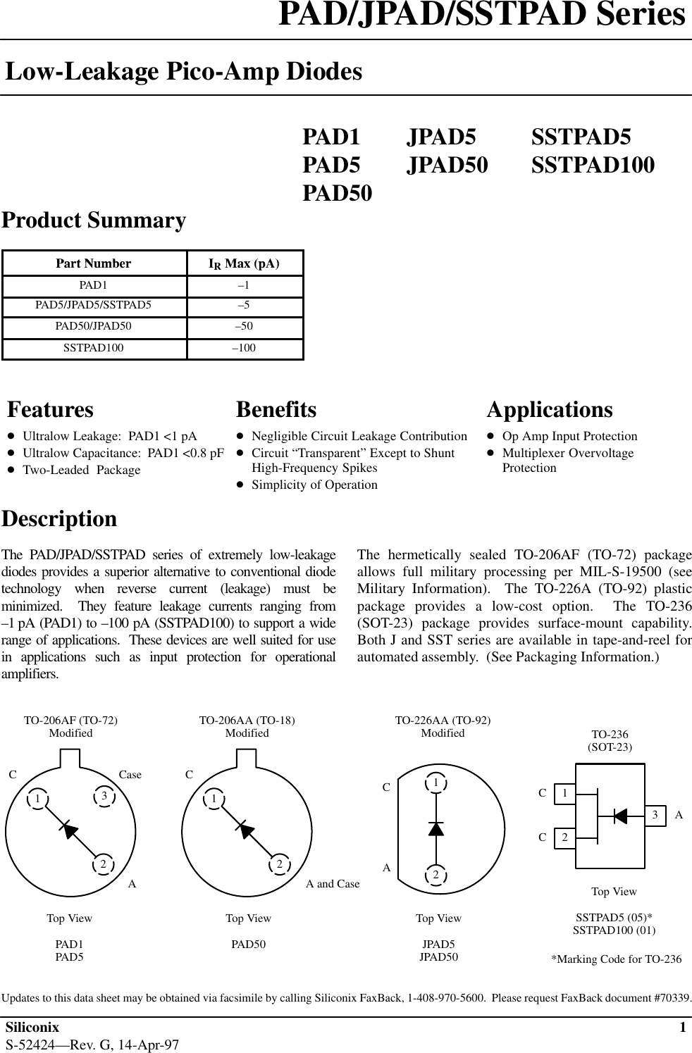Page 1 of 3 - JPAD5, JPAD50, PAD1, PAD5, PAD50, SSTPAD5, SSTPAD100 - Datasheet. Www.s-manuals.com. Jpad5 Jpad50 Pad1 Pad5 Pad50 Sstpad5 Siliconix