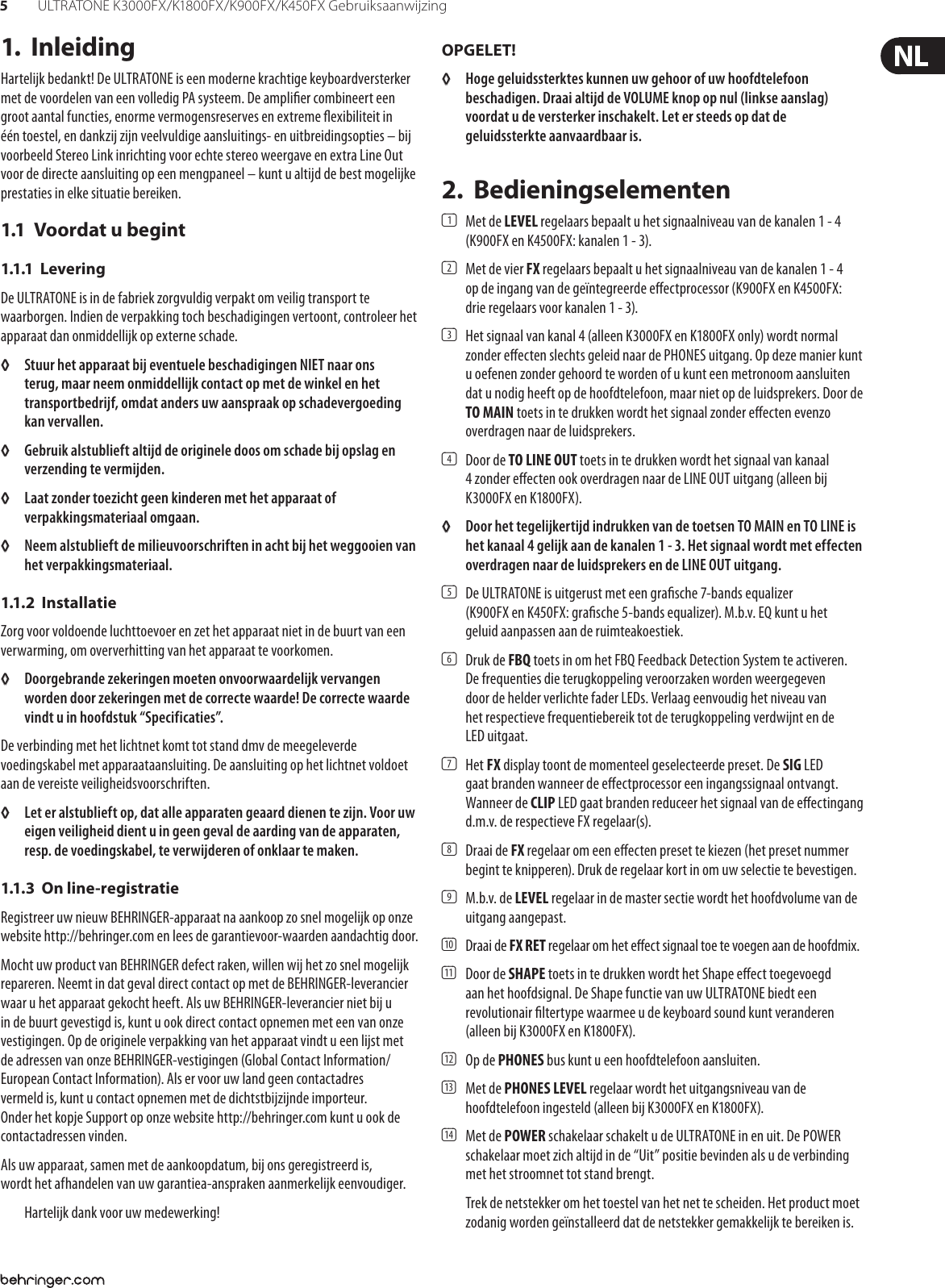 Page 5 of 10 - ULTRATONE K3000FX/K1800FX/K900FX/K450FX Behringer K3000FX User Manual (Dutch) P0379 M Nl