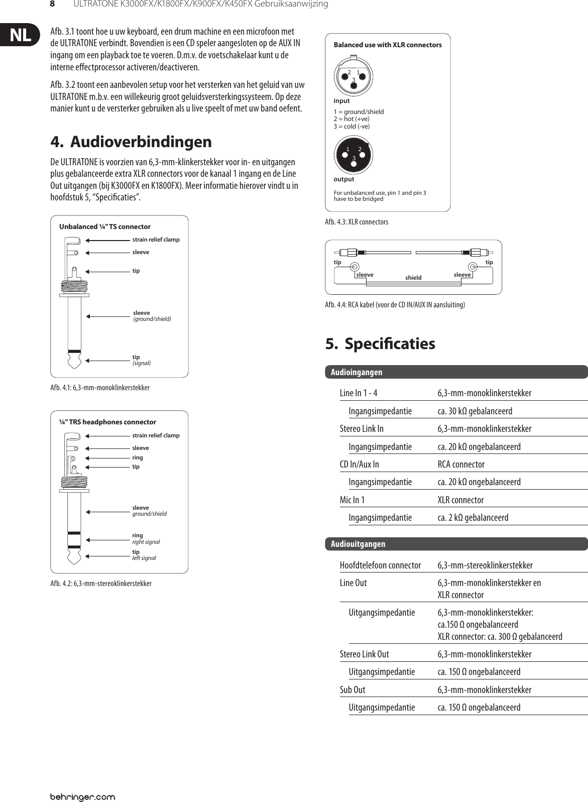 Page 8 of 10 - ULTRATONE K3000FX/K1800FX/K900FX/K450FX Behringer K3000FX User Manual (Dutch) P0379 M Nl