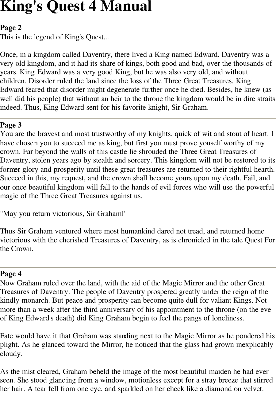 Page 1 of 8 - King's Quest 4 - Manual Kings Iv Guide