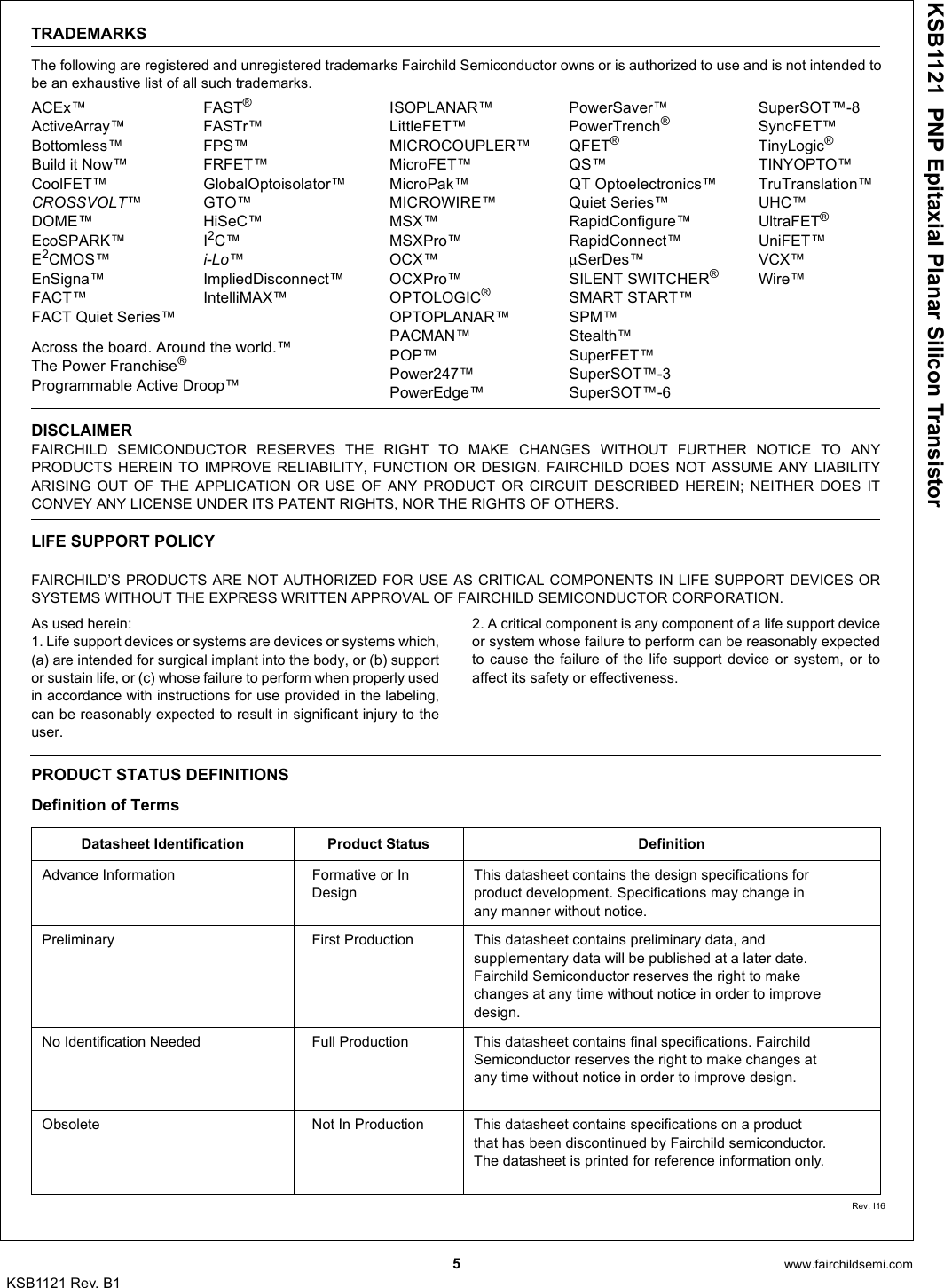 Page 5 of 6 - KSB1121 - Datasheet. Www.s-manuals.com. Fairchild