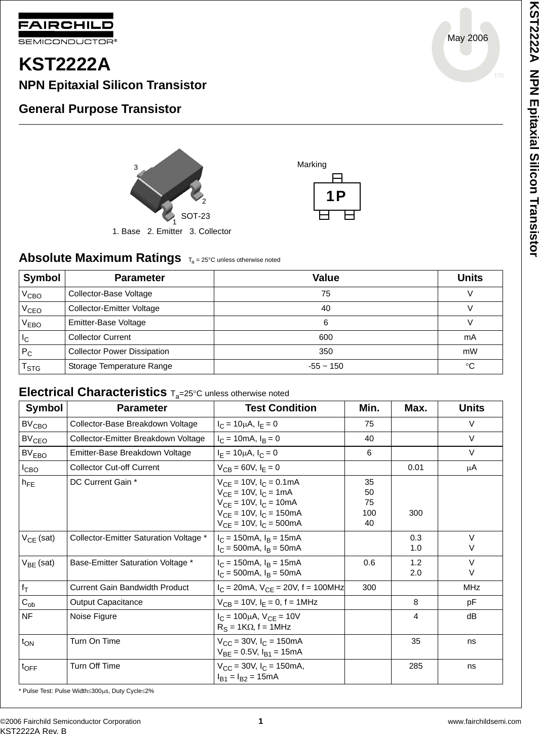 KST2222A Datasheet. Www.s manuals.com. Fairchild