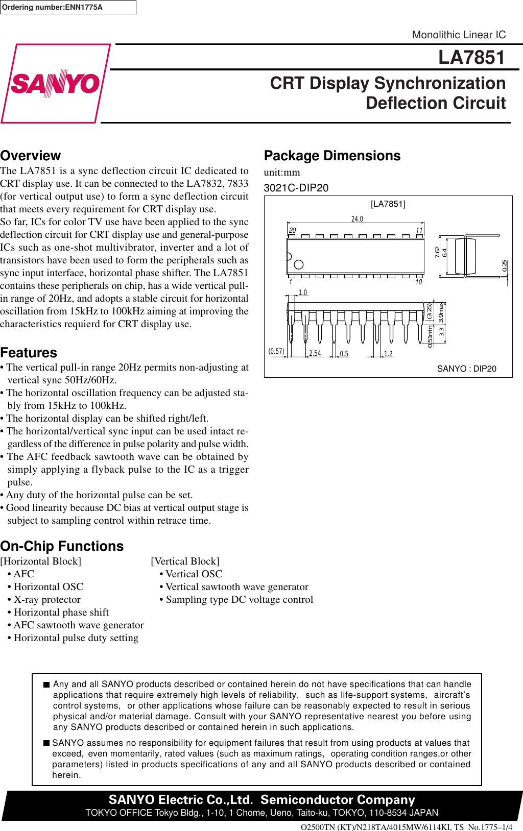Page 1 of 5 - LA7851 - Datasheet. Www.s-manuals.com. Sanyo