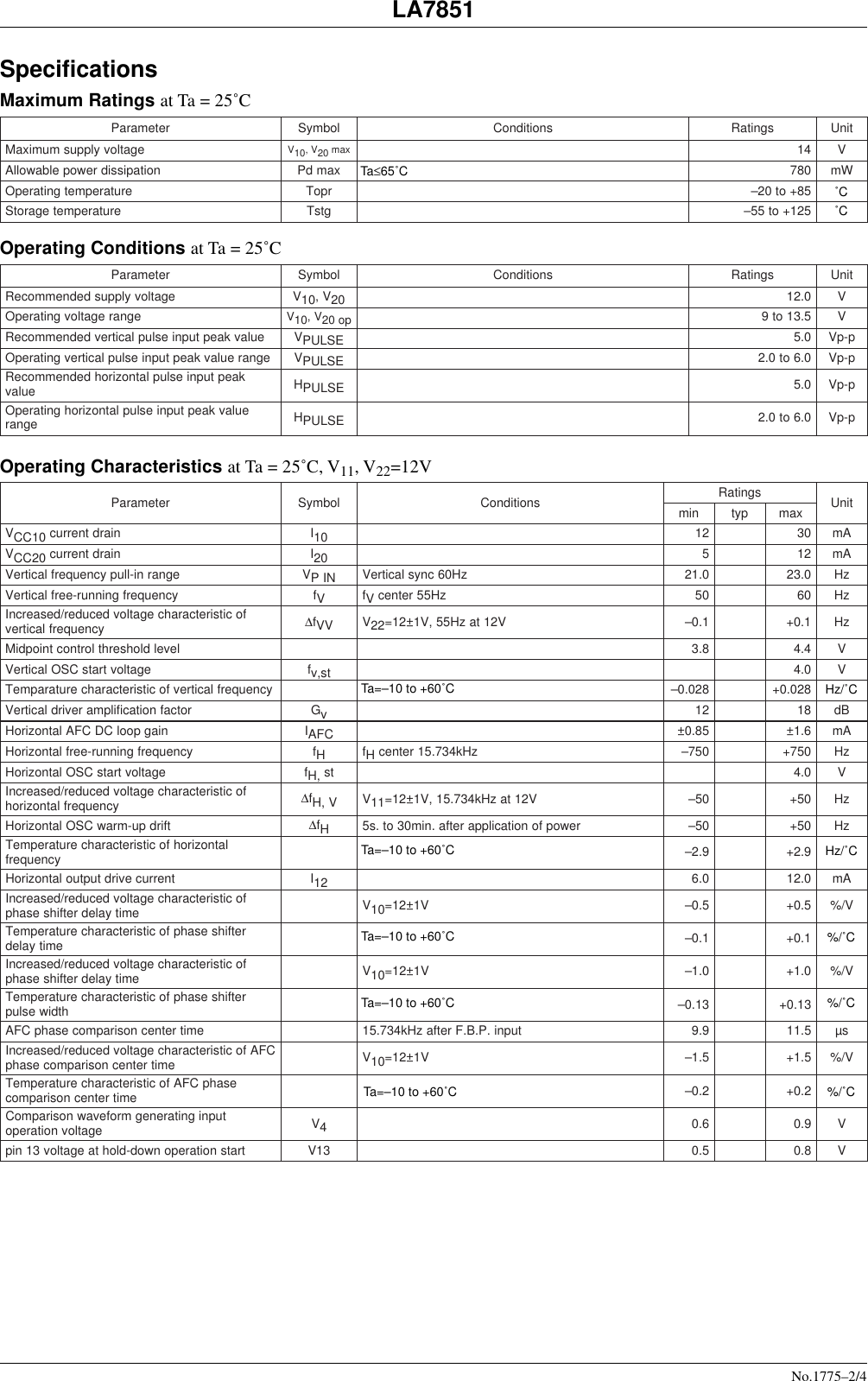 Page 2 of 5 - LA7851 - Datasheet. Www.s-manuals.com. Sanyo