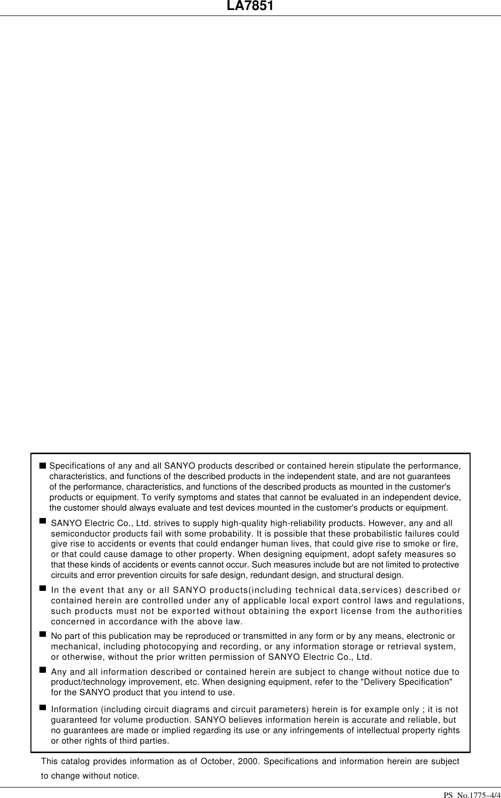 Page 4 of 5 - LA7851 - Datasheet. Www.s-manuals.com. Sanyo