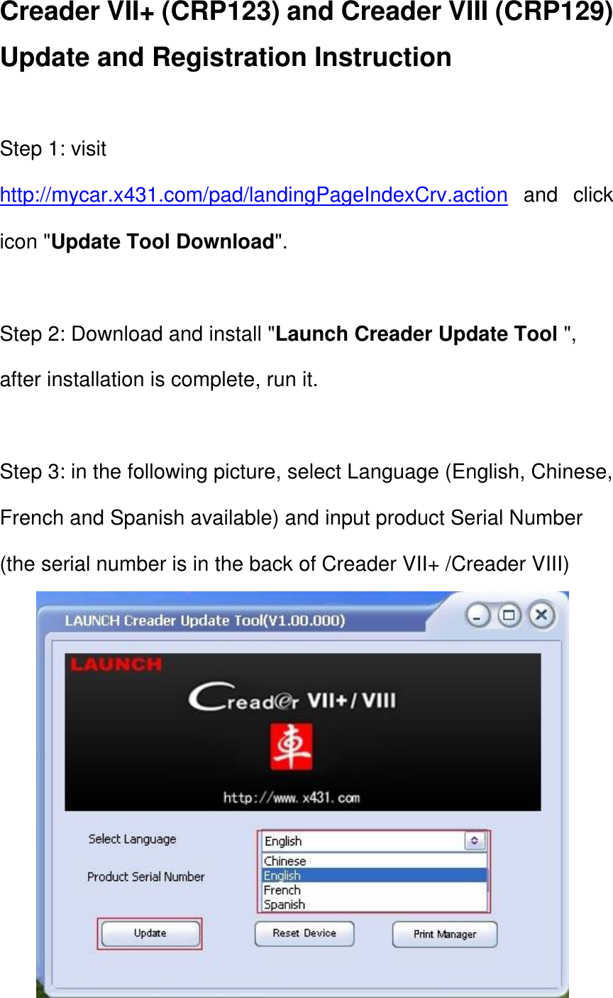 Page 1 of 5 - Launch-x431-creader-viii-register-and-update-manual