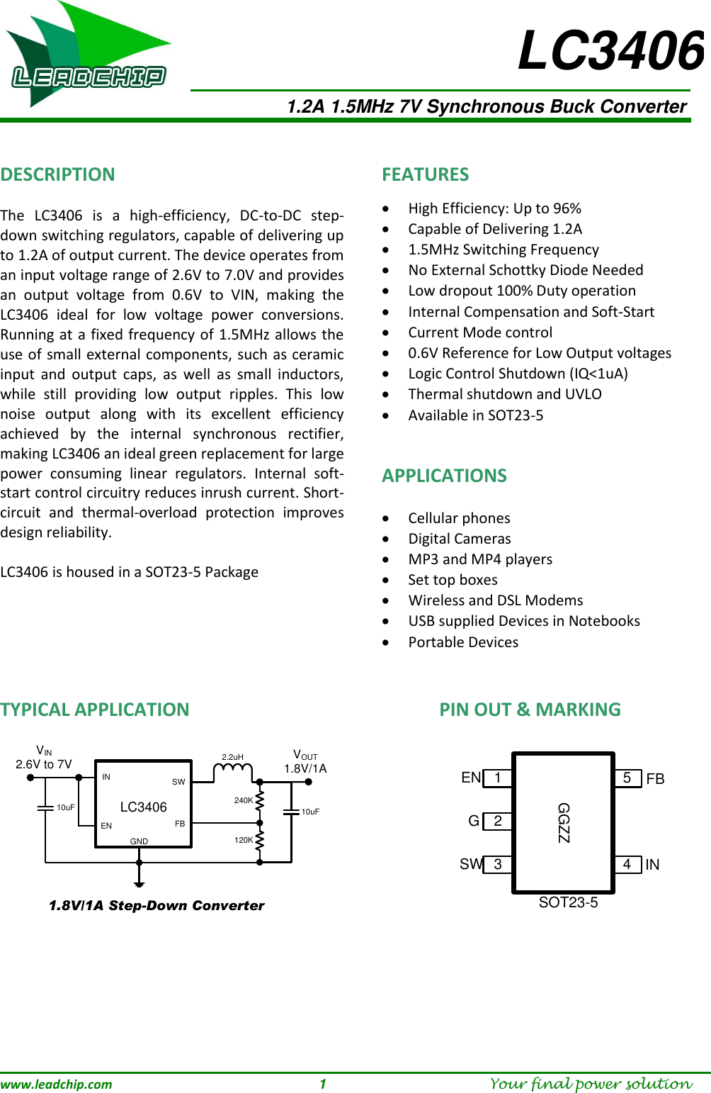 Page 1 of 8 - LC3406 - Datasheet. Www.s-manuals.com. Leadchip