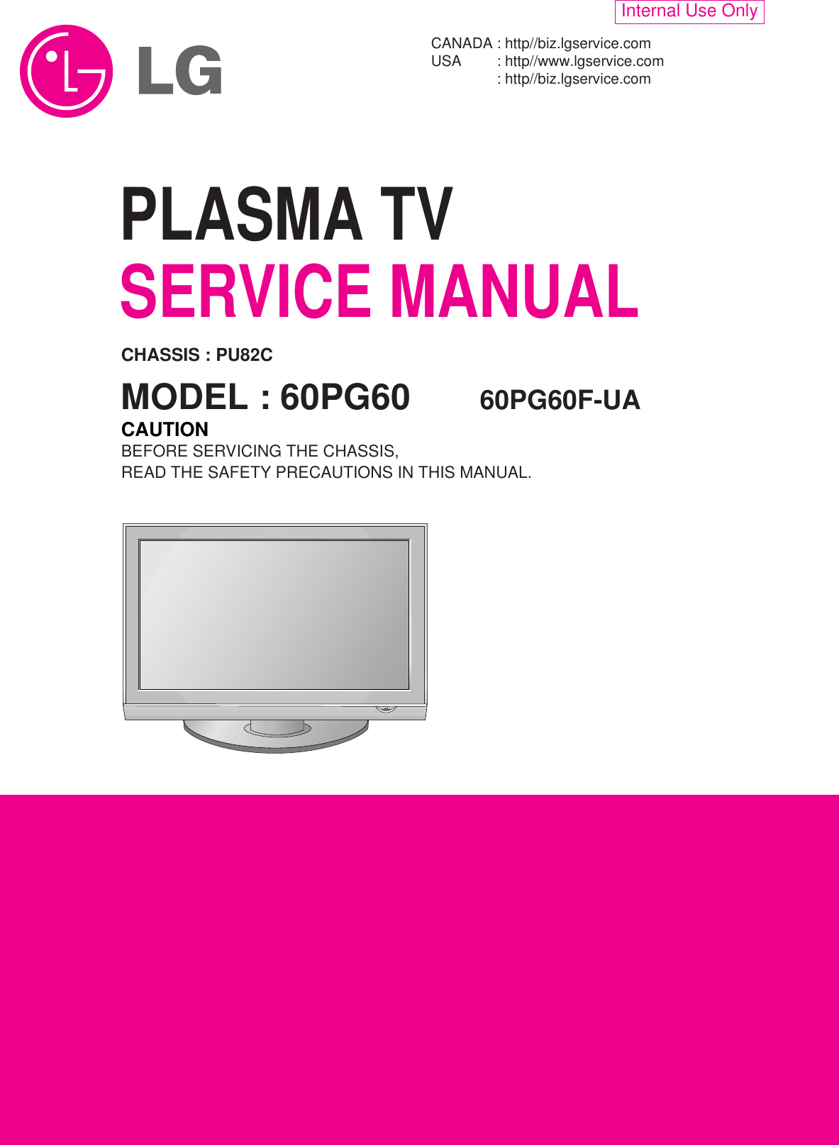 LG 60PG60, 60PG60F UA Service Manual. Www.s 60pg60 Chassis