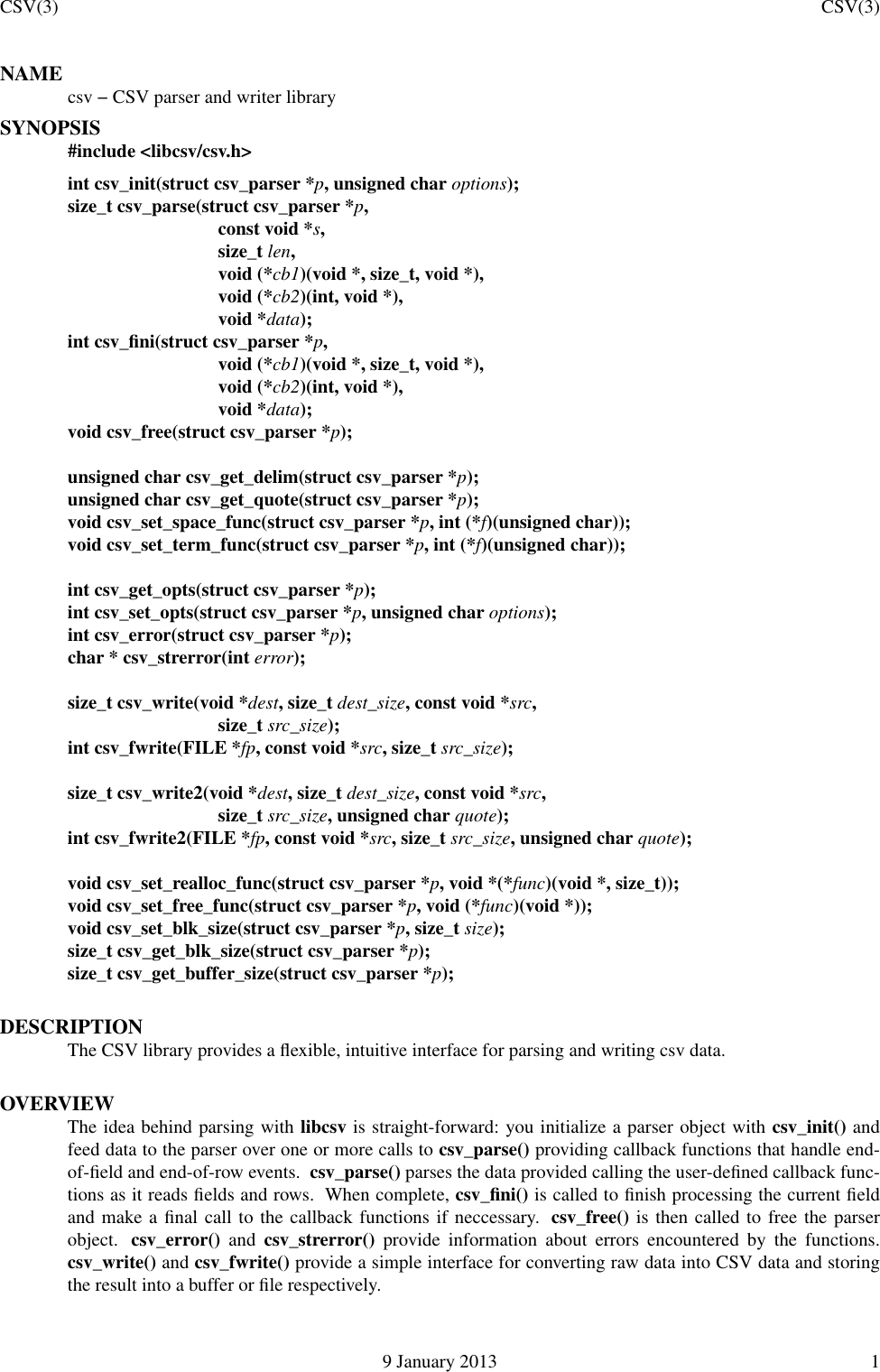 Page 1 of 8 - Libcsv Manual En