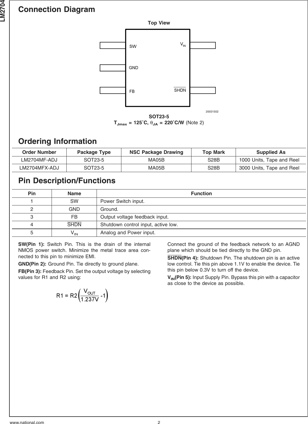 Page 2 of 12 - LM2704 - Datasheet. Www.s-manuals.com. Lm2704mf National