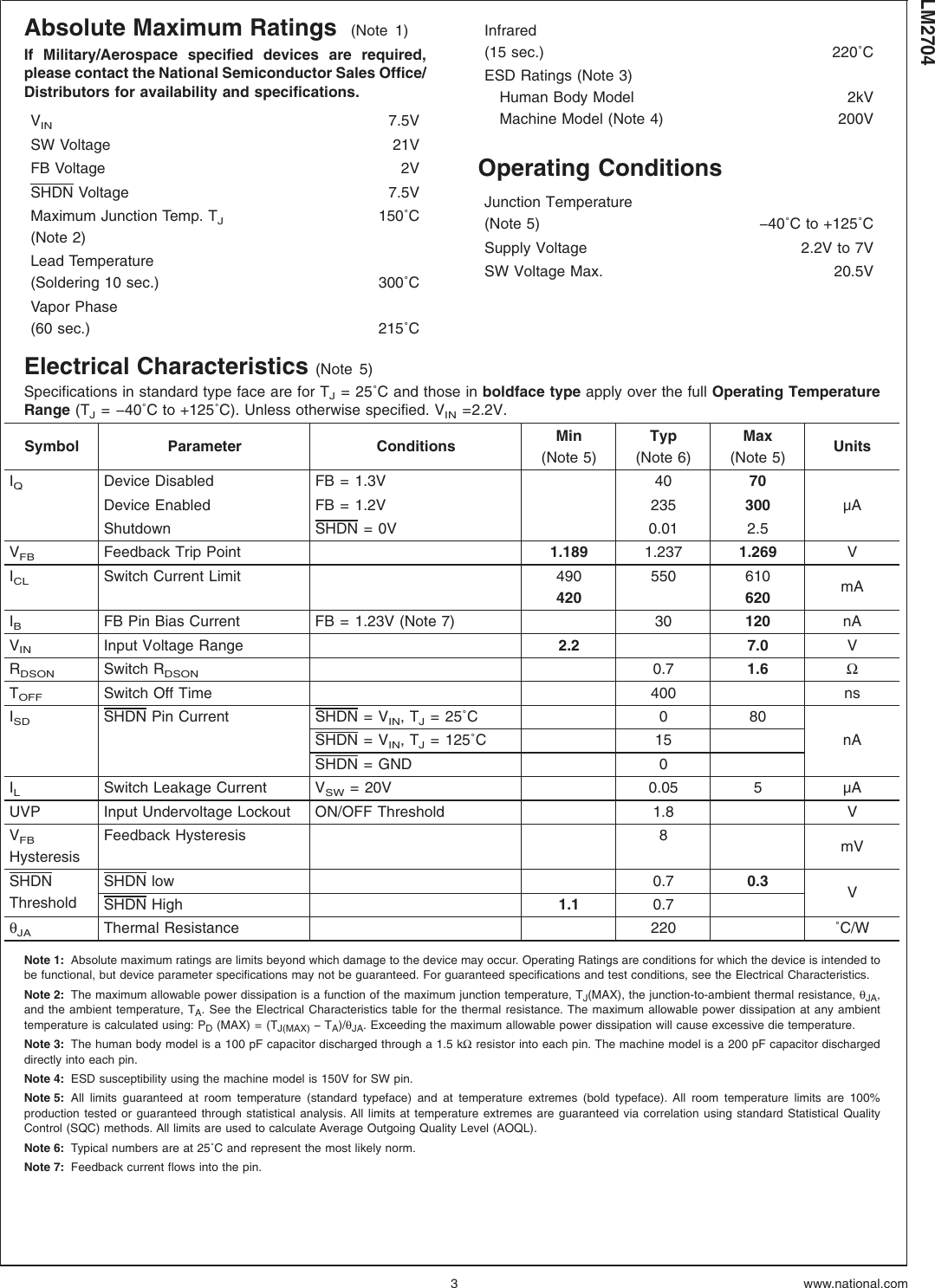 Page 3 of 12 - LM2704 - Datasheet. Www.s-manuals.com. Lm2704mf National