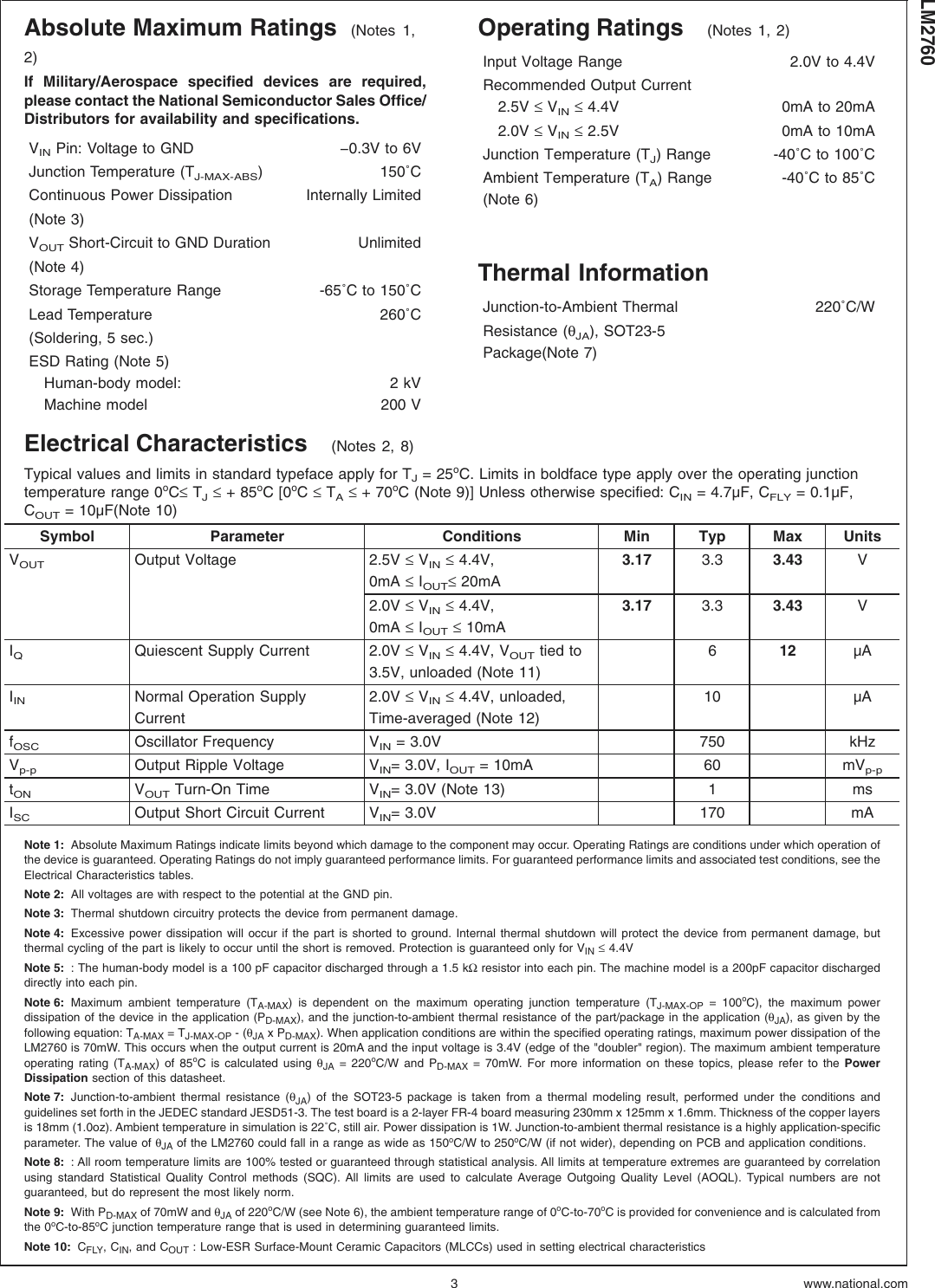 Page 3 of 11 - LM2760 - Datasheet. Www.s-manuals.com. Lm2760m5 National