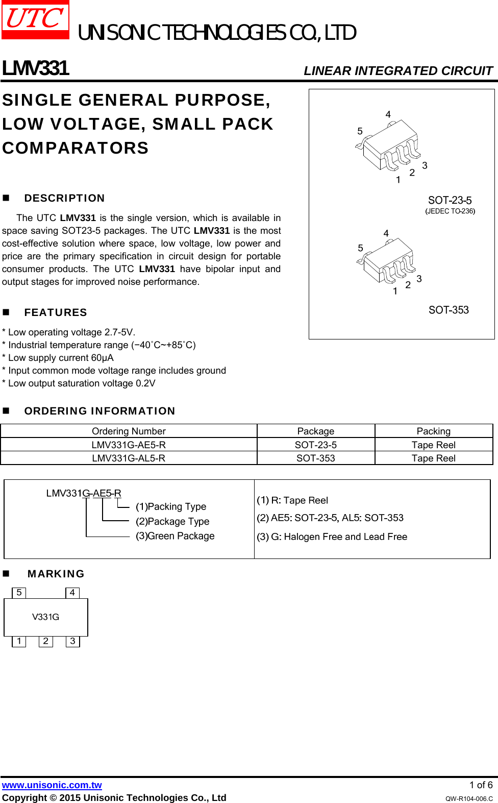 Page 1 of 7 - LMV331 - Datasheet. Www.s-manuals.com. 20150113 Utc