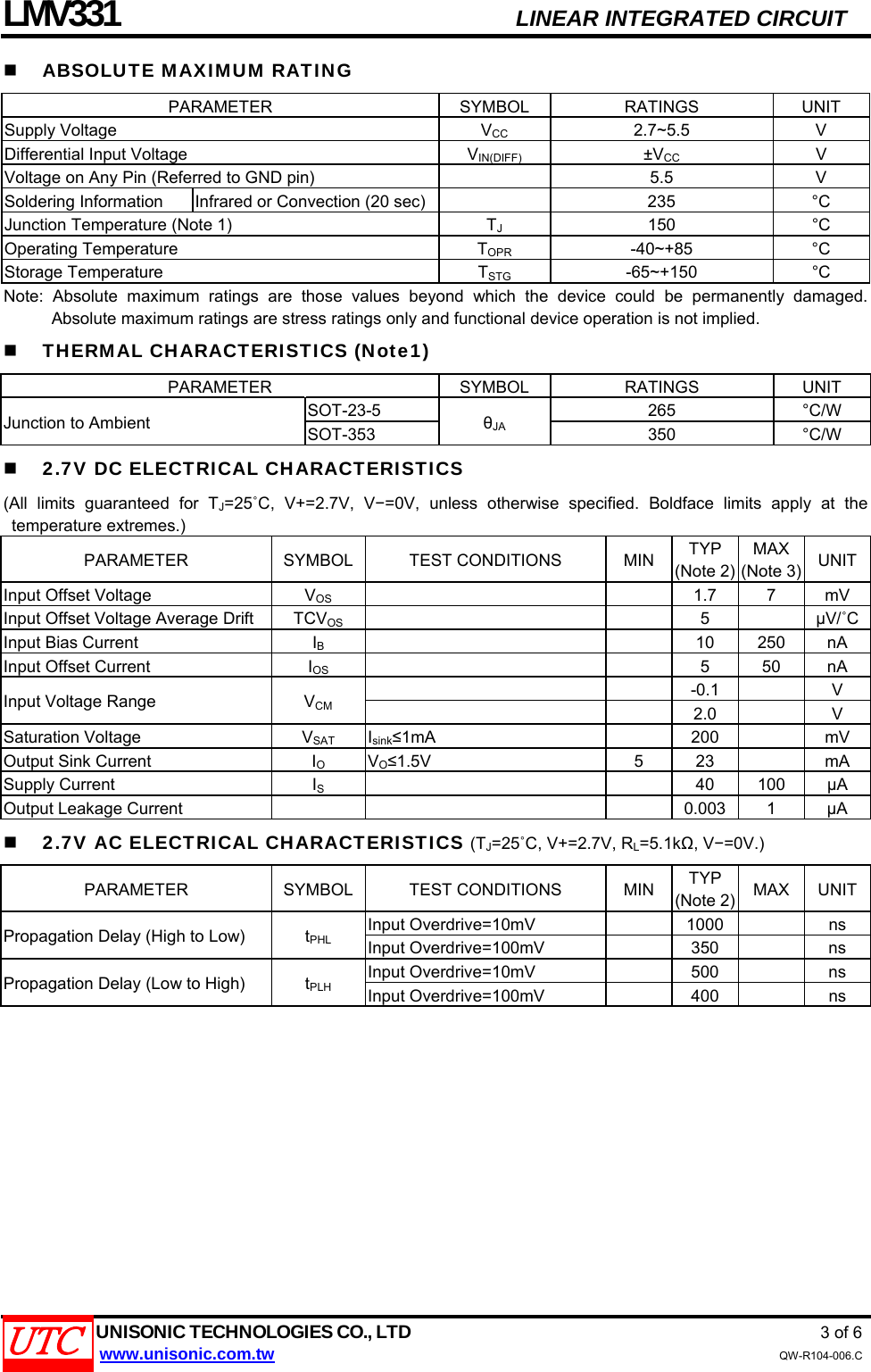 Page 3 of 7 - LMV331 - Datasheet. Www.s-manuals.com. 20150113 Utc