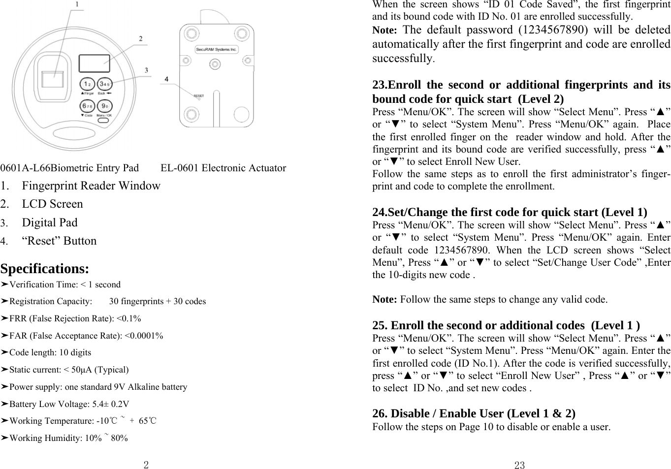 Page 2 of 12 - BSL-0601A-L66  Lock4035-manual