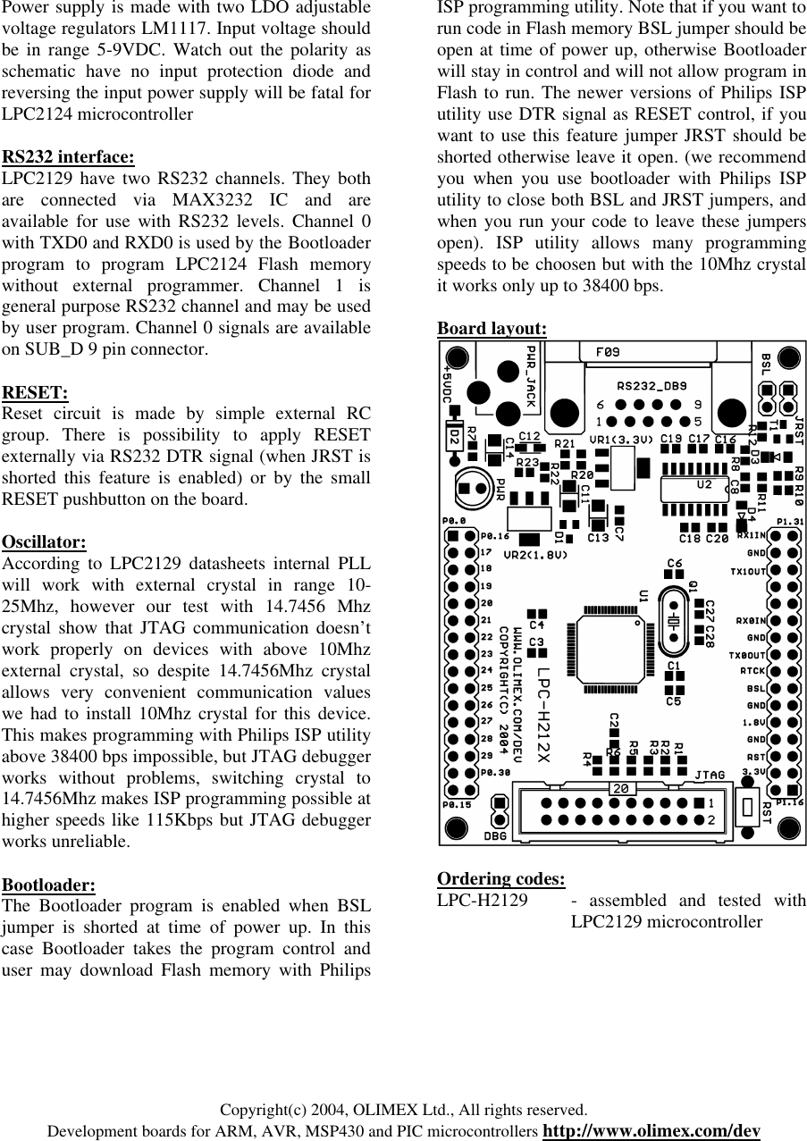 Page 2 of 3 - LPC-H2129 HEADER BOARD FOR LPC2129 ARM MICROCONTROLLER