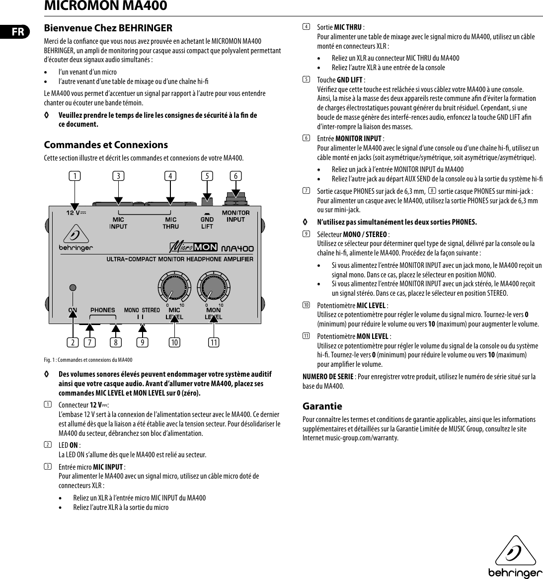 MICROMON MA400 Behringer User Manual (French) M Fr