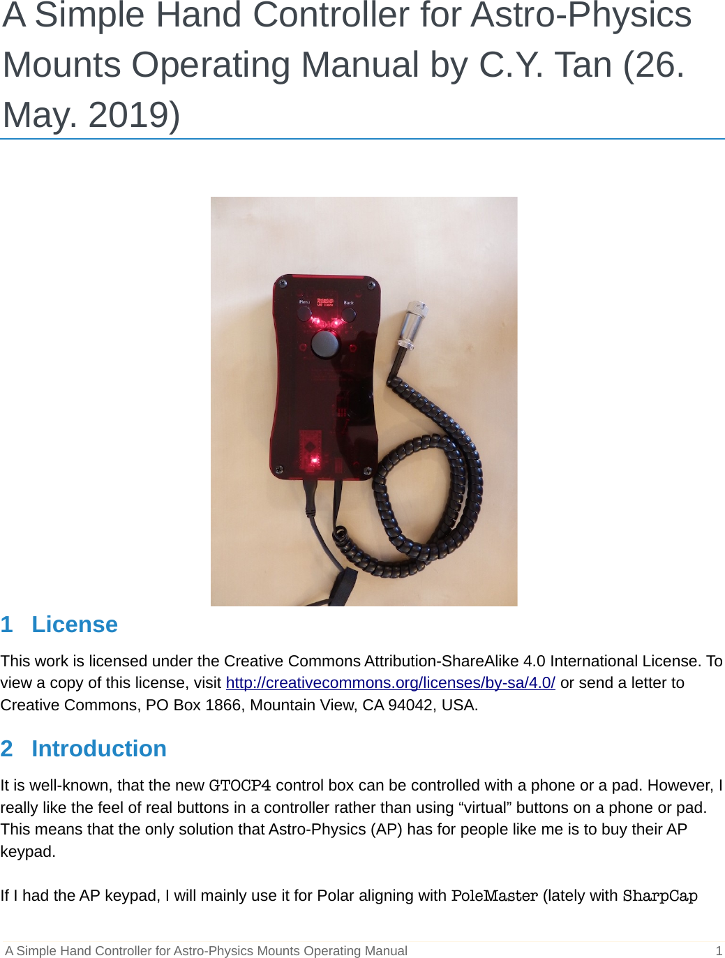 Page 1 of 7 - A Simple Hand Controller For Astro-Physics Mounts Operating Manual