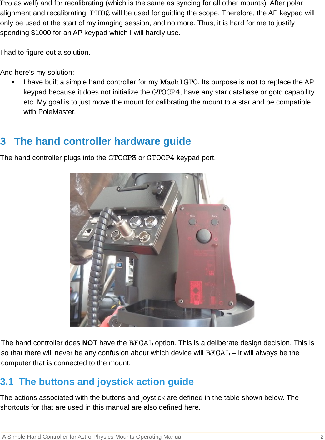 Page 2 of 7 - A Simple Hand Controller For Astro-Physics Mounts Operating Manual