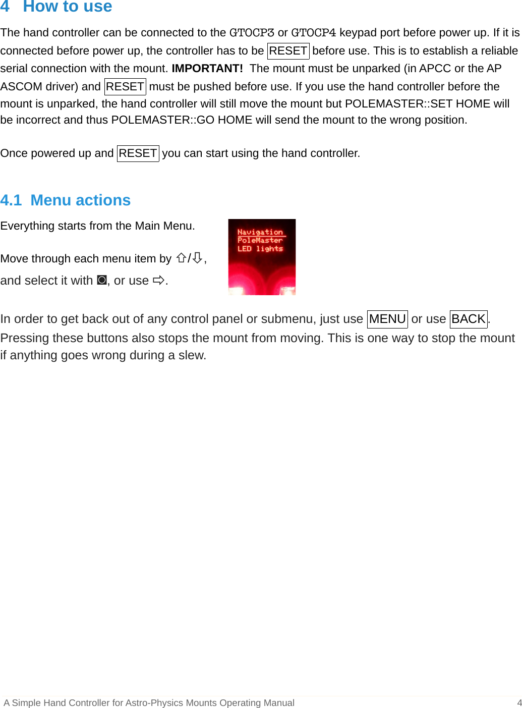 Page 4 of 7 - A Simple Hand Controller For Astro-Physics Mounts Operating Manual
