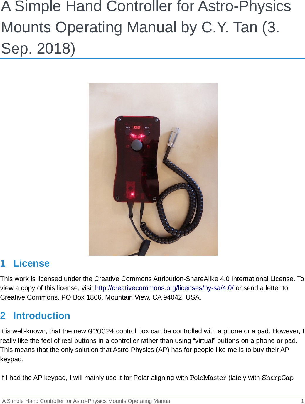 Page 1 of 7 - A Simple Hand Controller For Astro-Physics Mounts Operating Manual